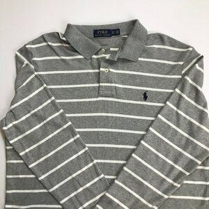 Polo Ralph Lauren Ruby XL Gray White Striped 1/4 Button Cotton Pullover